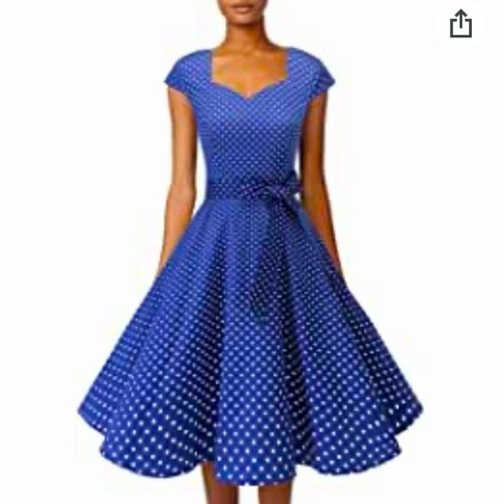 🌟 DRESS TELLS Retro Polka Dot Tea Dress with Cap-Sleeves Sz 2X. D1